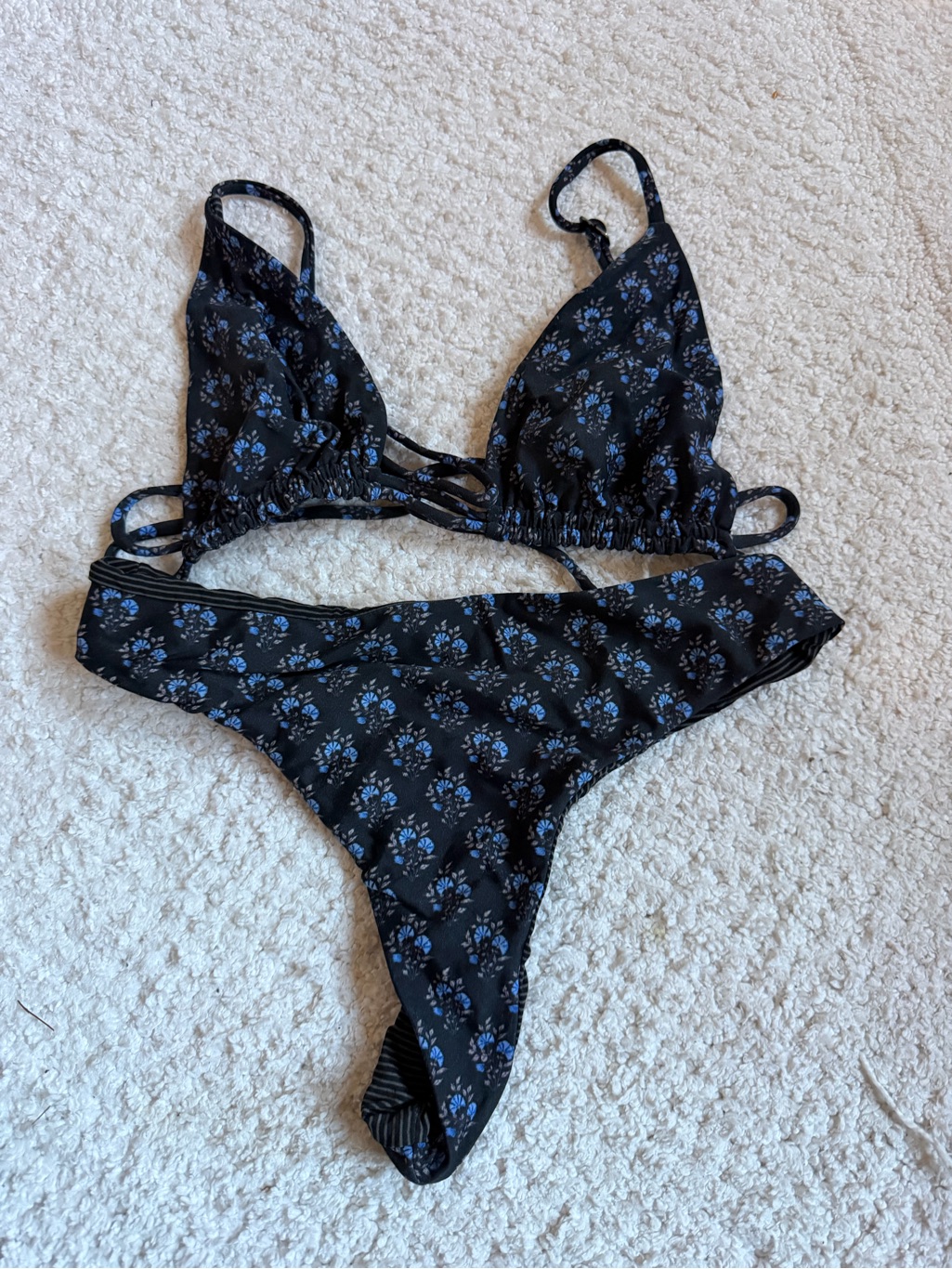 Acacia Swimwear Black Bikini With Blue Floral Print